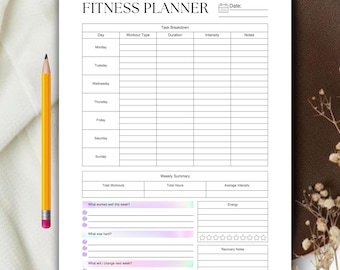 Daily Fitness Planner Printable, Workout Planner, Energy Level, Mood Tracker, Healthy habit trackers, Activity Log, Workout Tracker