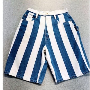 80s Blue and White Striped Shorts - Etsy