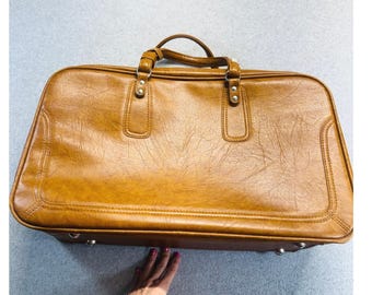 Vintage Samsonite brunt handbagage i konstläder, resväska, retro