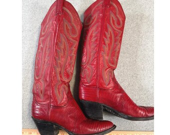 Larry Mahan Red Lizard Cowboy Boots Damen 10 Vintage Western Texas USA Hergestellt