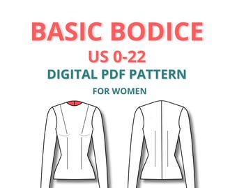 Basic Bodice Block for Women, Digital PDF Sewing Pattern, Beginner Friendly sewing pattern, basic sloper for fashion students, easy pattern