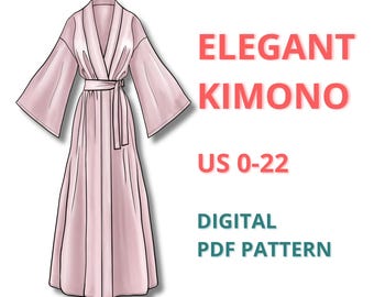 Elegant kimono sewing pattern, robe pattern for beginners, bridal robe pattern, maxi kimono pattern for women, loungewear sewing pattern