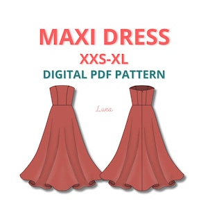 Corset maxi dress, Evening dress Digital PDF Sewing Pattern, Beginner Friendly pdf pattern, bustier dress pattern, gown pattern, prom dress