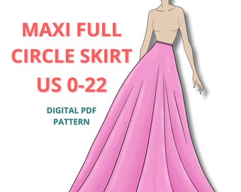 Maxi Full Circle Skirt, skirt Digital PDF Sewing Pattern, Beginner Friendly pdf pattern, basic skirt pattern, gown pattern, prom dress, easy