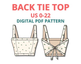 Easy tie crop top for beginners, back tie crop top sewing pattern, tank top pattern, easy linen top for summer, backless top pdf pattern