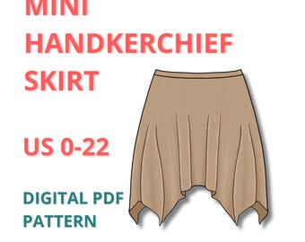 Mini Handkerchief skirt sewing pattern, asymmetrical skirt pattern, flowy mini skirt, easy summer skirt pattern, fairy skirt for beginners