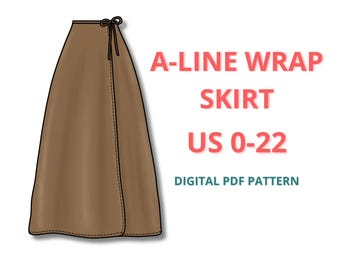 Midi wrap skirt sewing pattern, a line skirt pattern for beginners, easy summer skirt pattern, linen skirt sewing pattern for spring