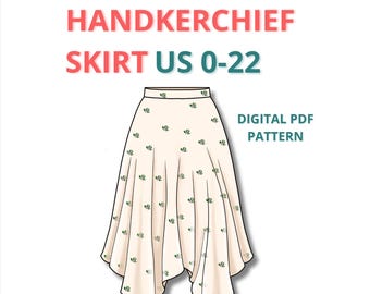 Handkerchief Midi skirt sewing pattern, asymmetrical skirt pattern for beginners, flowy midi skirt, easy summer skirt pattern, fairy skirt