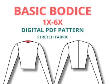 Basic Bodice Block for Women for stretch fabric, Digital PDF Sewing Pattern, Beginner Friendly pdf pattern, basic sloper for fashion student