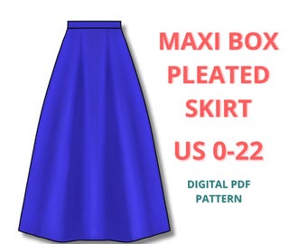 Maxi skirt with box pleats pdf sewing pattern for beginners, easy victorian skirt pattern, evening satin skirt pattern for women