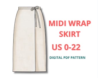 Midi wrap skirt sewing pattern, pencil skirt pattern for beginners, easy summer skirt pattern, linen wrap skirt sewing pattern, tie skirt
