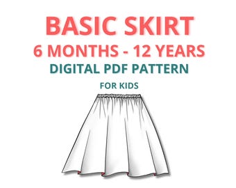 Basic circle skirt with elastic band for baby and toddler, basick circle skirt Sewing Pattern, basic skirt sloper for beginners,