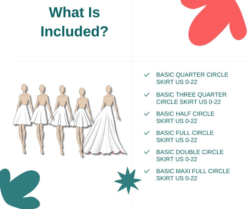 BUNDLE Basic Circle Skirt Block Sewing Pattern, Beginner Friendly pdf pattern, beginner friendly half circle skirt, maxi full circle skirt