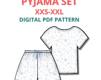Pyjama sewing pattern for beginners, elastic waist lounge shorts pattern with pockets, women sleepwear for summer, loungewear pattern pdf