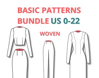 Bundle Basic-Block-Schnittmuster für Frauen, digitale PDF-Schnittmuster, anfängerfreundliche Schnittmuster, Basic-Mieder, Basic-Kleid, Basic-Rock