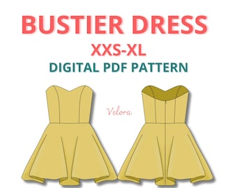 Sweetheart mini Corset Dress pattern, skater dress sewing pattern for women, easy Prom dress Pattern, strapless dress pattern for beginners
