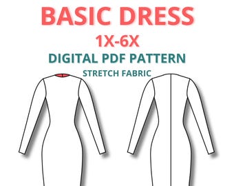 Stretch Basic Dress Block sewing pattern for women, plus size dress sloper pattern for beginners, basic sloper for fashion students