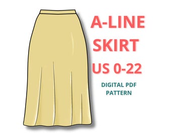 Midi A line skirt pattern for beginners, high waist casual skirt pattern, midi satin skirt pattern, easy summer skirt pattern, evening skirt