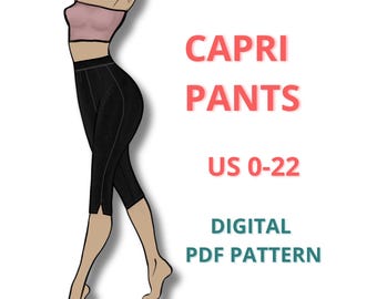 Capri pants sewing pattern, tailored capri pants for women, high waist cropped pants pattern, elegant pants pdf sewing pattern