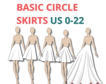 BUNDLE Basic Circle Skirt Block Sewing Pattern, Beginner Friendly pdf pattern, beginner friendly half circle skirt, maxi full circle skirt