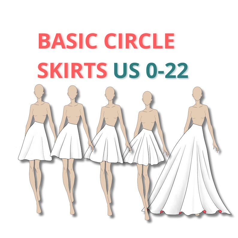 BUNDLE Basic Circle Skirt Block Sewing Pattern, Beginner Friendly pdf pattern, beginner friendly half circle skirt, maxi full circle skirt
