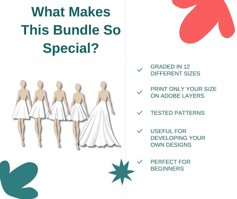 BUNDLE Basic Circle Skirt Block Sewing Pattern, Beginner Friendly pdf pattern, beginner friendly half circle skirt, maxi full circle skirt