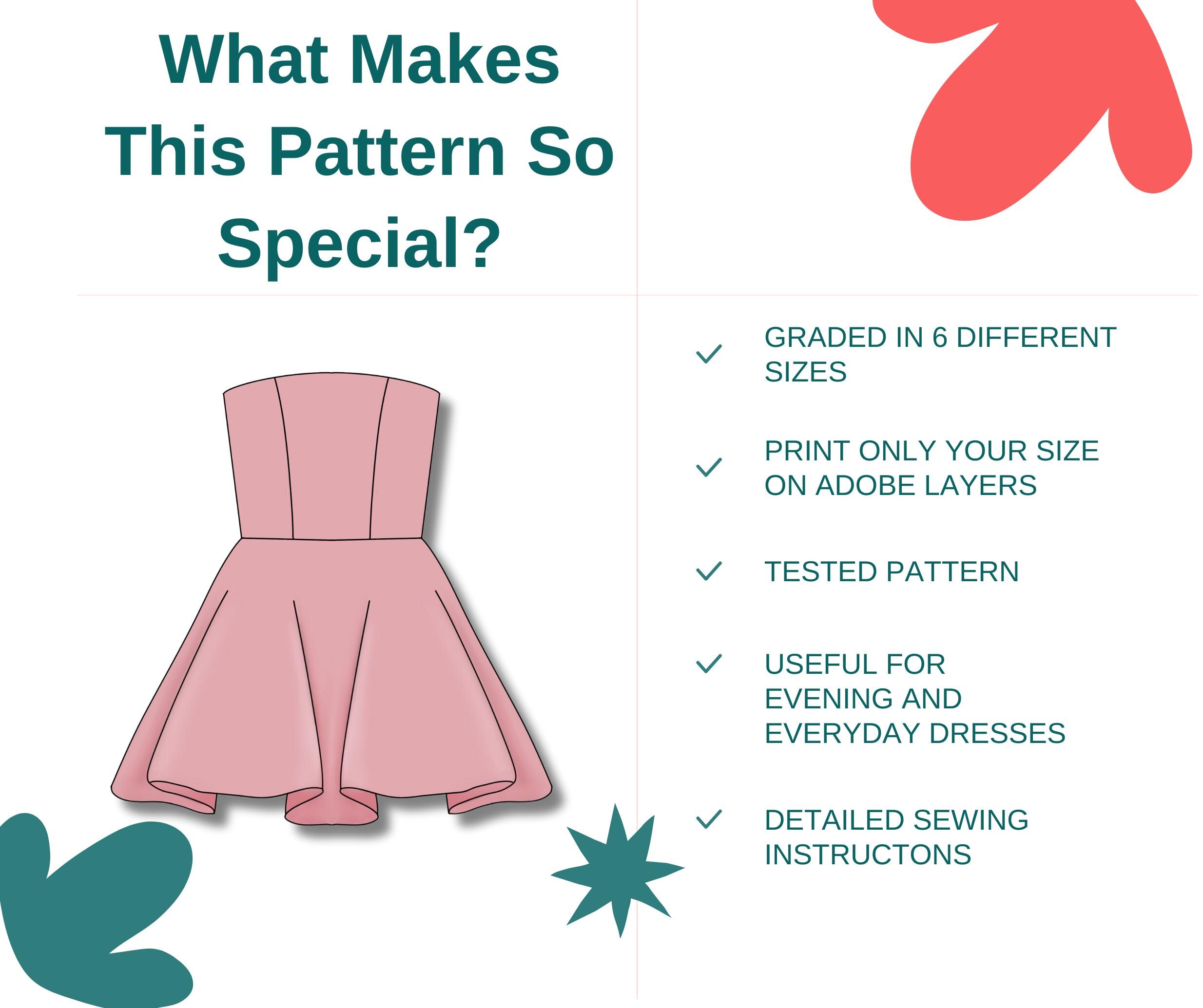 Mini Corset Dress Pattern, Skater Dress Sewing Pattern for Beginners, A Line Dress Pattern, Strapless Dress Pattern, Easy Bustier Dress Pdf