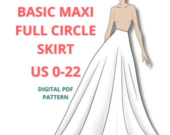 Basic Maxi Full Circle Skirt Block for Women, Digital PDF Sewing Pattern, Beginner Friendly pdf pattern, basic sloper for fashion students