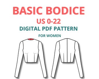 Basic Bodice Block for Women, Digital PDF Sewing Pattern, Beginner Friendly sewing pattern, basic sloper for fashion students, easy pattern