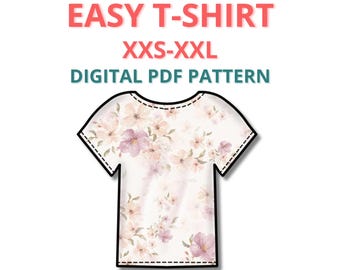 Easy t-shirt sewing pattern for women, cotton t-shirt pattern for beginners, easy summer t-shirt pattern, loungewear top sewing pattern