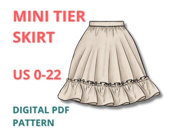 Tiered skirt sewing pattern, mini skirt pattern for beginners, boho skirt pattern with pocket, easy tier skirt pdf sewing patterns