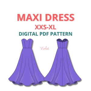 Maxi Corset dress, Evening dress Digital PDF Sewing Pattern, Beginner Friendly pdf pattern, bustier dress pattern, gown pattern, prom dress