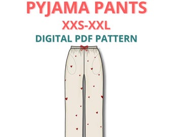 Pyjama pants sewing pattern for beginners, elastic waist lounge pants pattern with pockets, women sleepwear pattern, loungewear pattern pdf