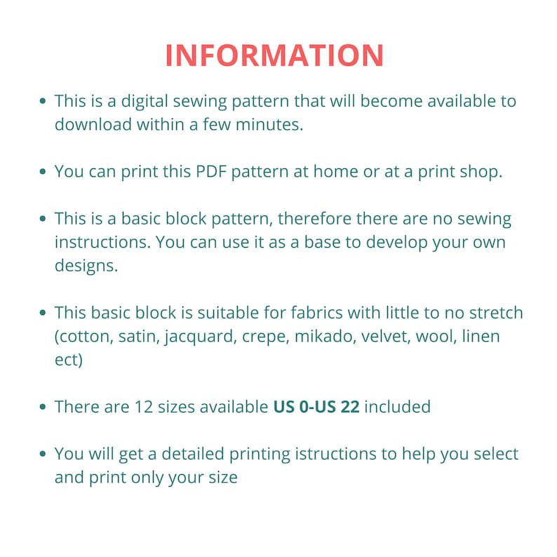 Basic Bodice Block for Women, Digital PDF Sewing Pattern, Beginner Friendly sewing pattern, basic sloper for fashion students, easy pattern