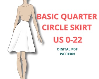 Basic Quarter Circle Skirt Block for Women, Digital PDF Sewing Pattern, Beginner Friendly sewing pattern, basic sloper for fashion students