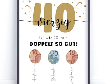 40. Geburtstag Geldgeschenk zum Ausdrucken | Digitales Poster PDF | Last Minute Geschenkidee | runder Geburtstag Mann Frau | Geburtstag DIY