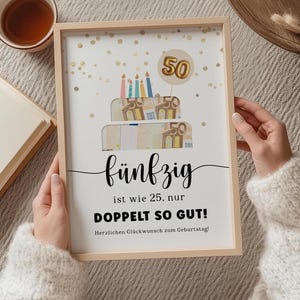 PDF Poster mit Zahl 50 – Geburtstag Geschenkidee für Mann & Frau