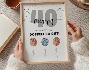 40th birthday cash gift to print | Digital poster PDF | Last-minute gift idea | Round birthday for men and women | DIY birthday