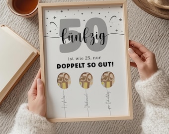 Geldcadeau voor 50e verjaardag om af te drukken | PDF-poster om te downloaden |  Last minute cadeau-idee voor mannen en vrouwen | DIY verjaardagskaart