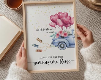 Cadeau de mariage en argent à imprimer – PDF numérique comme cadeau de mariage – télécharger une carte à remplir – Cadeau DIY pour les mariés en argent