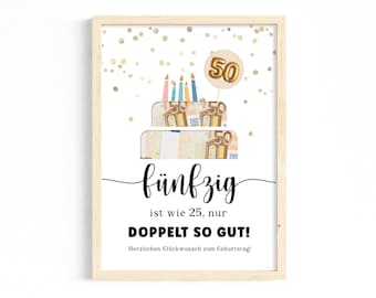 50th Birthday Cash Gift Printable | Digital PDF Poster | Last-Minute Gift Idea for Men & Women | DIY Birthday Gift Idea