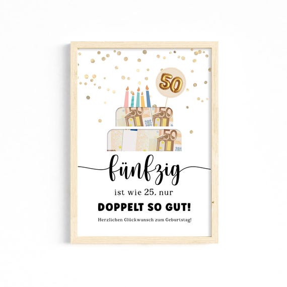 50. Geburtstag Geldgeschenk zum Ausdrucken | Digitales PDF Poster | Last Minute Geschenkidee für Mann & Frau | DIY Geburtstagsgeschenk Idee