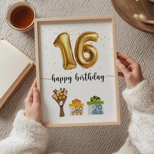 16. Geburtstag Geldgeschenk | 16 Geburtstag Mädchen | Geschenk Tochter | DIY Geldgeschenk zum Ausdrucken | Digitaler Download Poster Geld