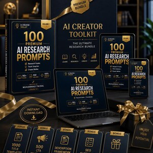 100 AI-forskningsuppmaningar | ChatGPT-uppmaningspaket, verktygslåda för skapare, marknads- och sökordsundersökning (digital nedladdning)