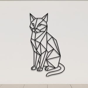 Geometric Cat Metal Wall Art – Minimalist Cat Silhouette, Modern Pet Decor, Unique Gift for Cat Lovers, Stylish Wall Accent for Home