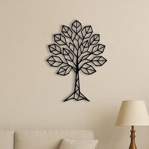 Geometric Tree Metal Wall Art - Modern Black Tree Silhouette for Home, Office, or Minimalist Decor