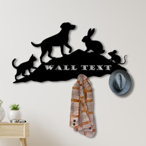 Custom Animal Wall Hook – Personalized Metal Coat Rack with Dog, Cat, Rabbit & Bird – Pet Lovers Entryway Decor – Metal Wall Hook – Decor
