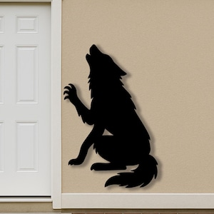 Howling Wolf Metal Wall Art – Garden or Wall Hanging Halloween Decor – Spooky Werewolf Silhouette