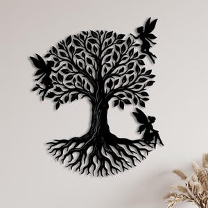 Decorazione da parete in metallo raffigurante l'albero della vita delle fate – Decorazione ispirata alla foresta magica – Scultura da parete stravagante per soggiorno o cameretta dei bambini – Decorazione da parete in metallo