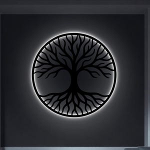 LED Yggdrasil Tree of Life Wall Art – Norse Mythology Decor – Laser Cut Metal Wall Light – Viking Gift – Sacred Tree Illumination